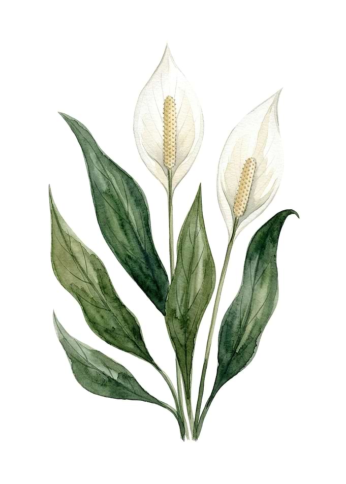 Watercolor Peace Lily Botanical Illustration