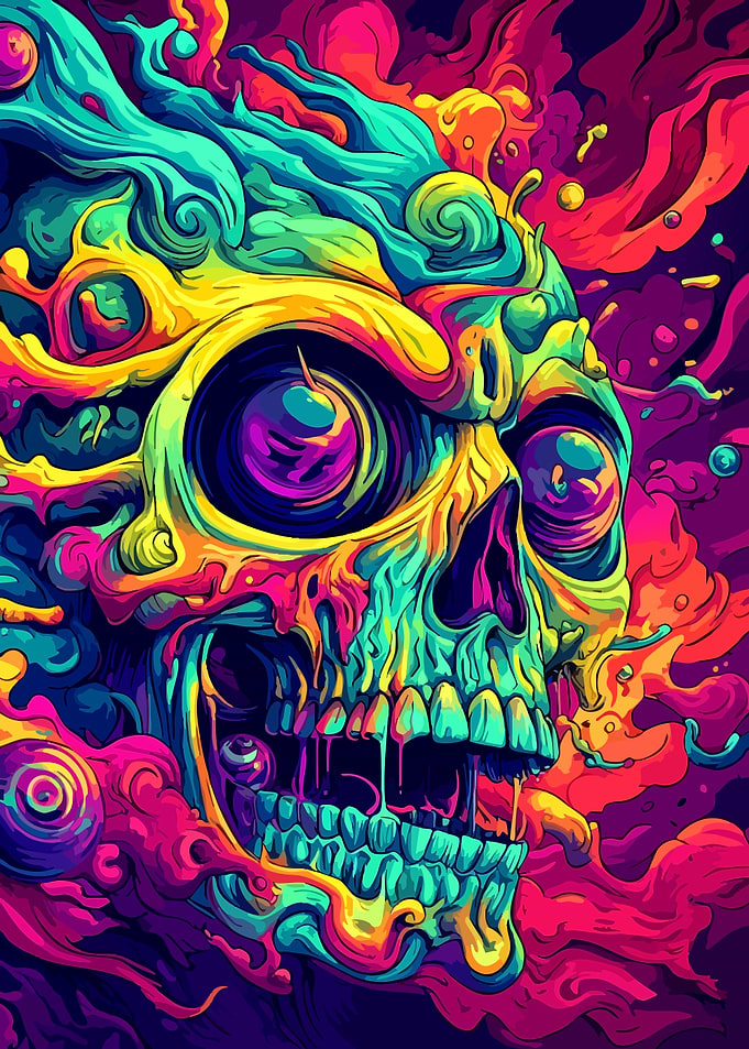Psychedelic Melting Skull Art