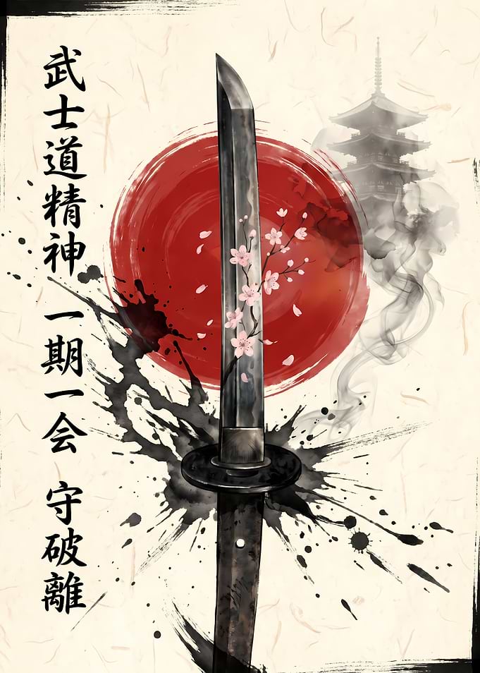 Japanese Samurai Katana Ink Art