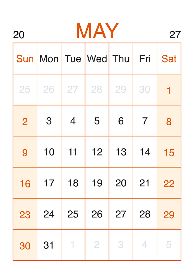 Minimalist May 2027 Calendar Page