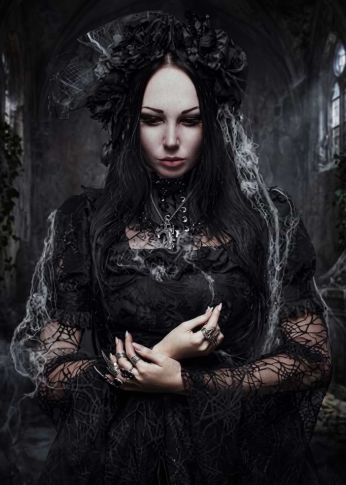 Gothic Woman in Dark Victorian Attire