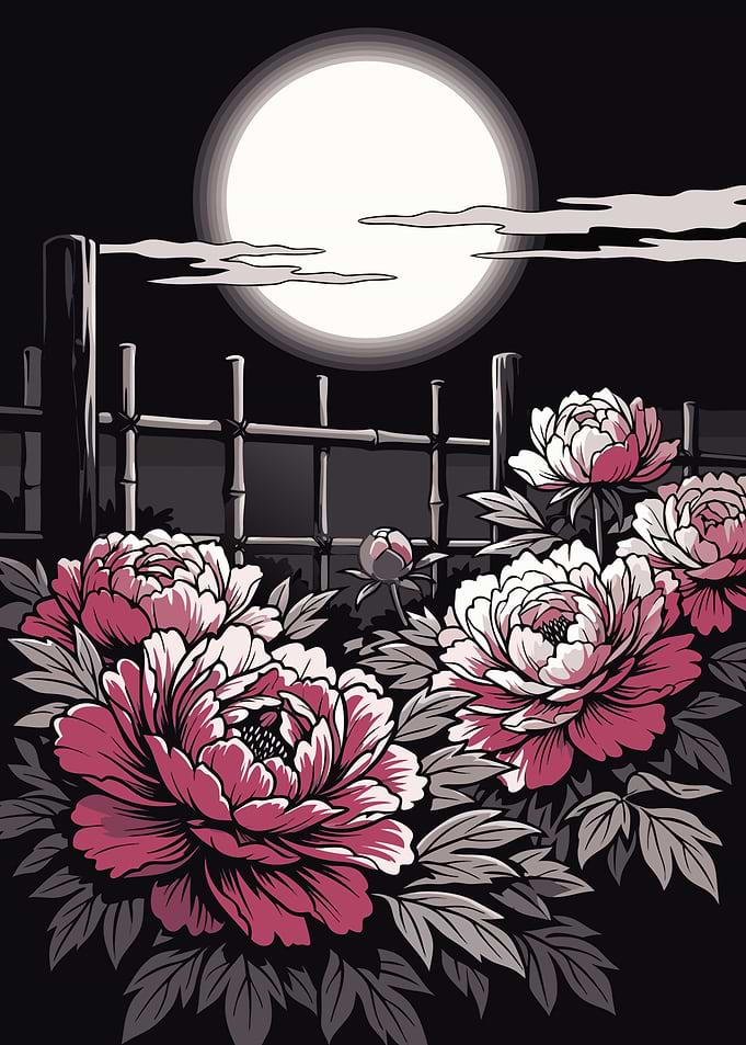 Peonies Under the Full Moon