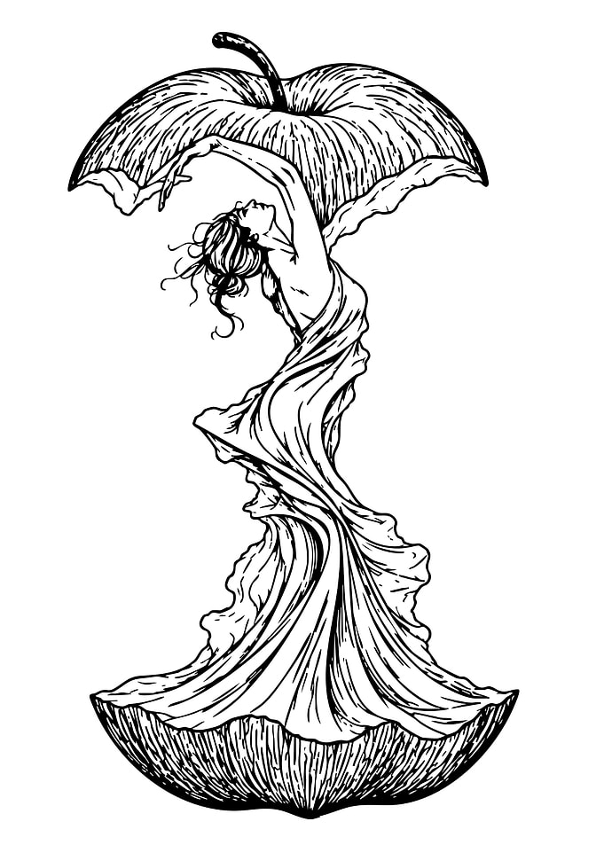 Woman Dancing Inside an Apple Core