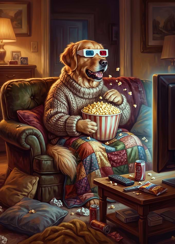 Golden Retriever Watching 3D Movie