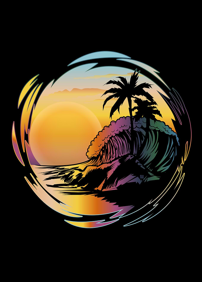 Tropical Sunset Wave Illustration