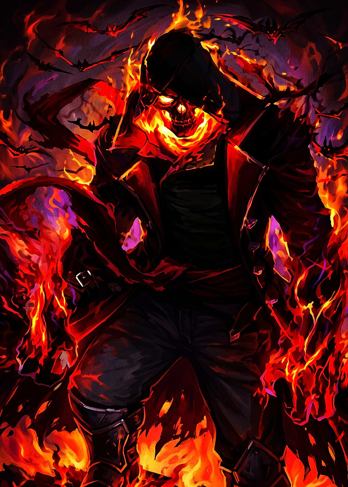 Fiery Skull Character in Dark Cloak