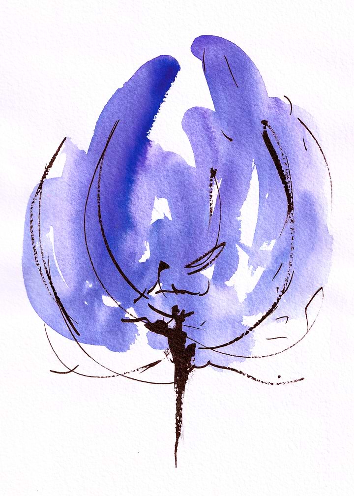 Abstract Watercolor Purple Flower Sketch