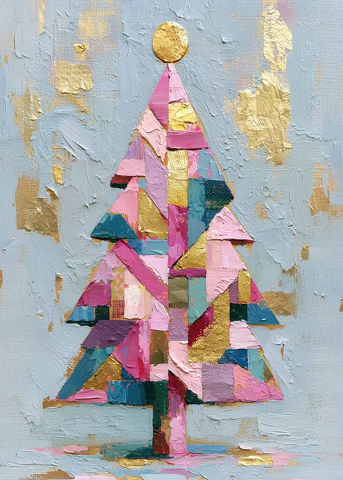 Abstract Patchwork Christmas Tree Painting
