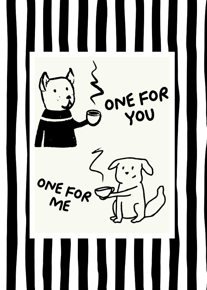 Cute Dogs Sharing Coffee Illustration