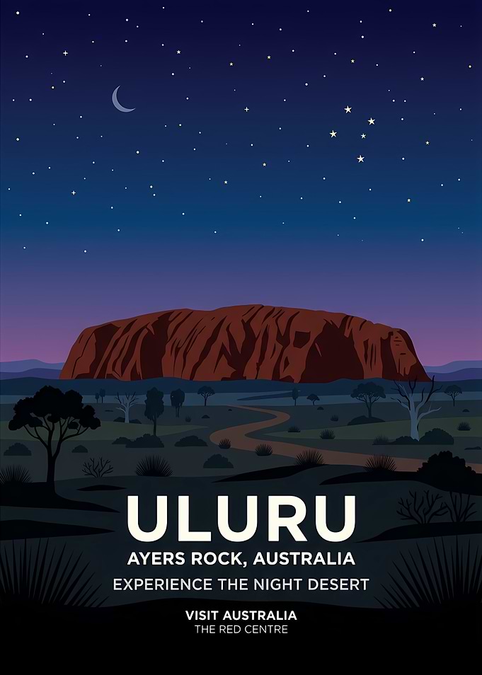 Uluru Night Desert Travel Poster