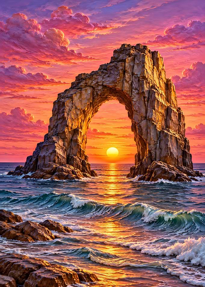 Sunset Through a Sea Arch