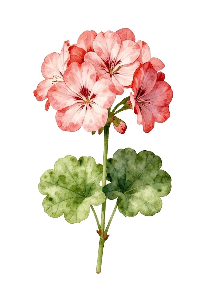 Watercolor Illustration of Pink Geranium