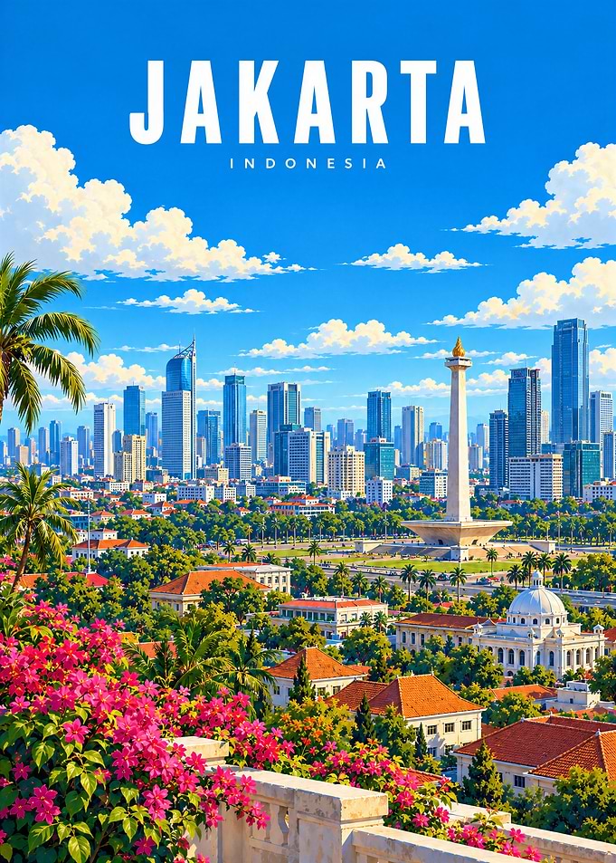 Jakarta Indonesia Cityscape Travel Poster
