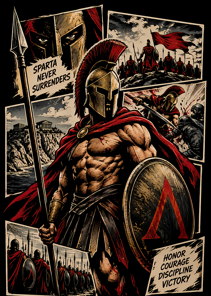 Spartan Warrior Comic Style Poster