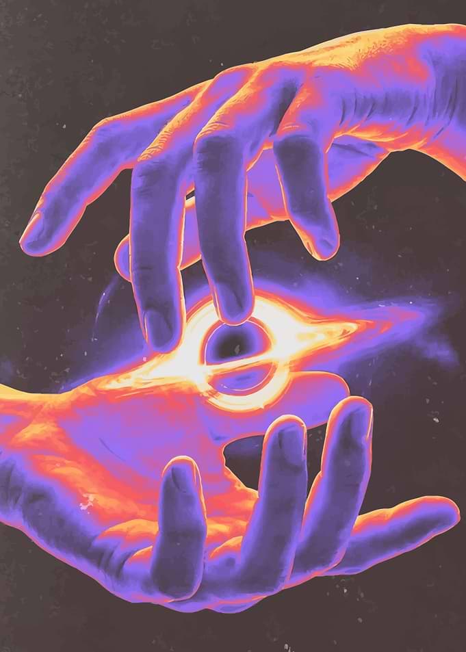 Hands Holding a Glowing Black Hole