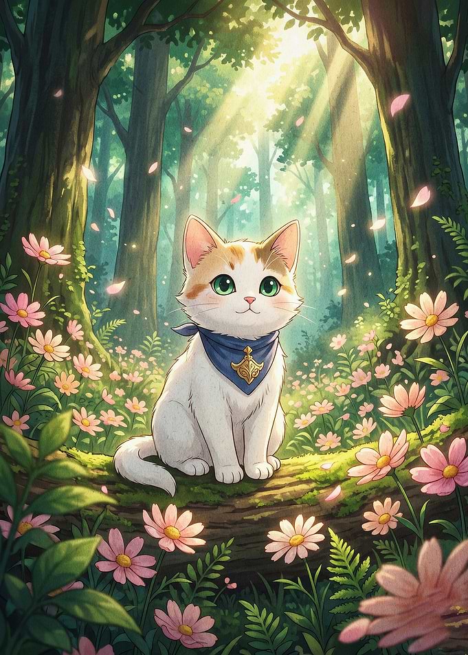 Magical Cat Forest Fantasy Art