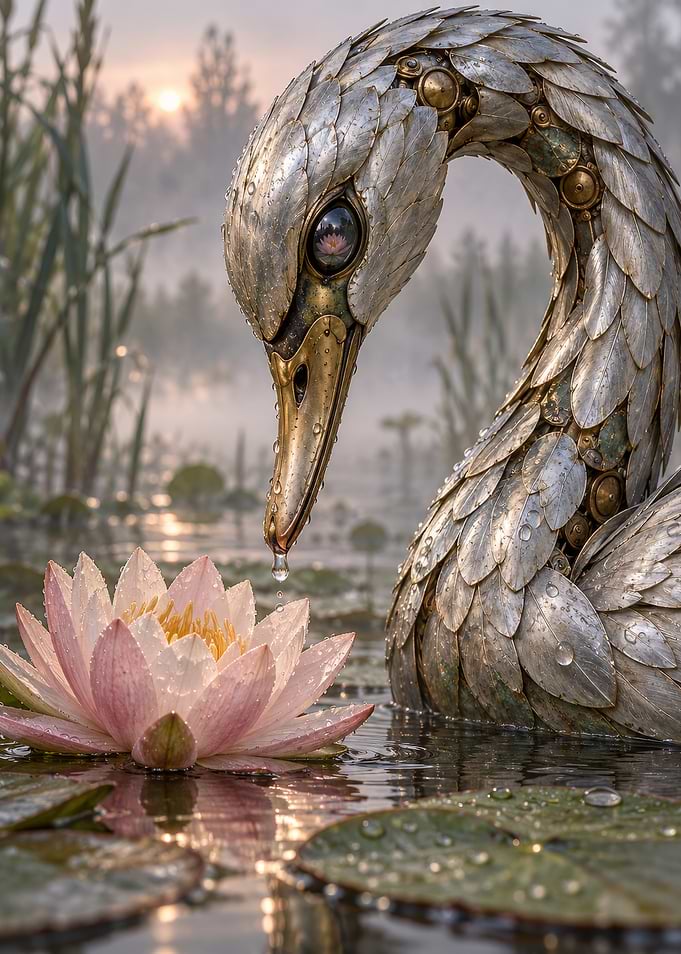 Mechanical Swan and Lotus Flower Fantasy