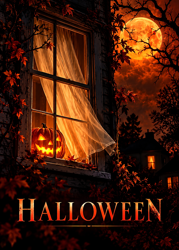 Spooky Halloween Window with Jack-o'-lantern