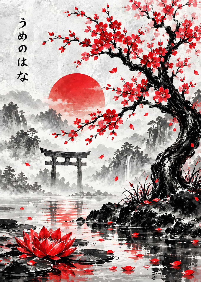Japanese Plum Blossom Torii Gate Landscape