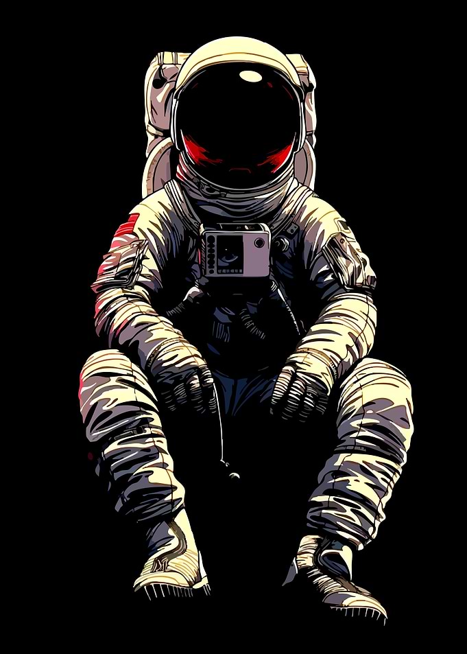 Lonely Astronaut Sitting in Darkness