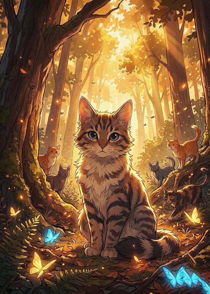 Magical Forest Cats Fantasy Art