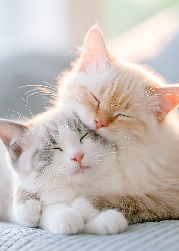 Two Adorable Sleeping Kittens Cuddling