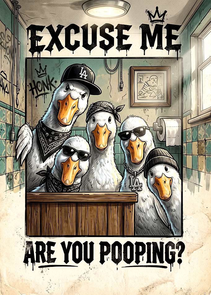 Funny Gangster Ducks Bathroom Poster