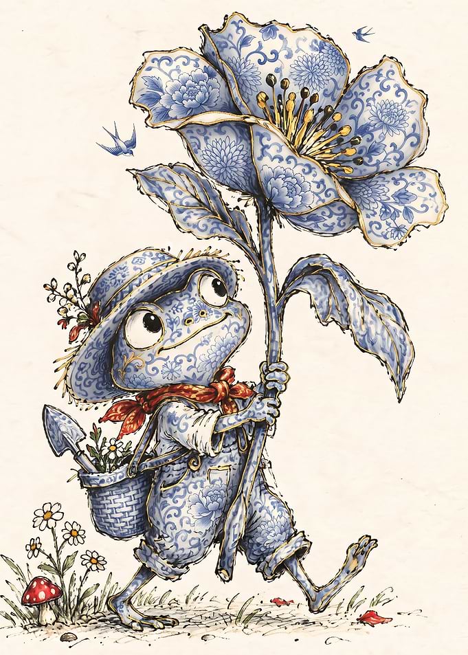 Porcelain Pattern Frog Gardener