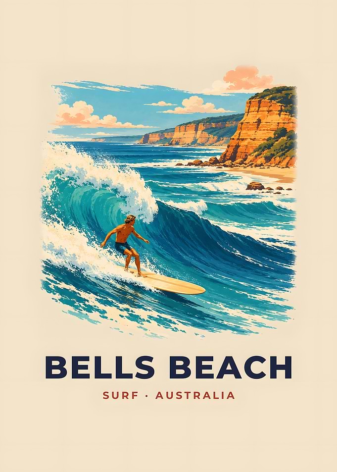 Bells Beach Vintage Surf Poster Cliff Waves