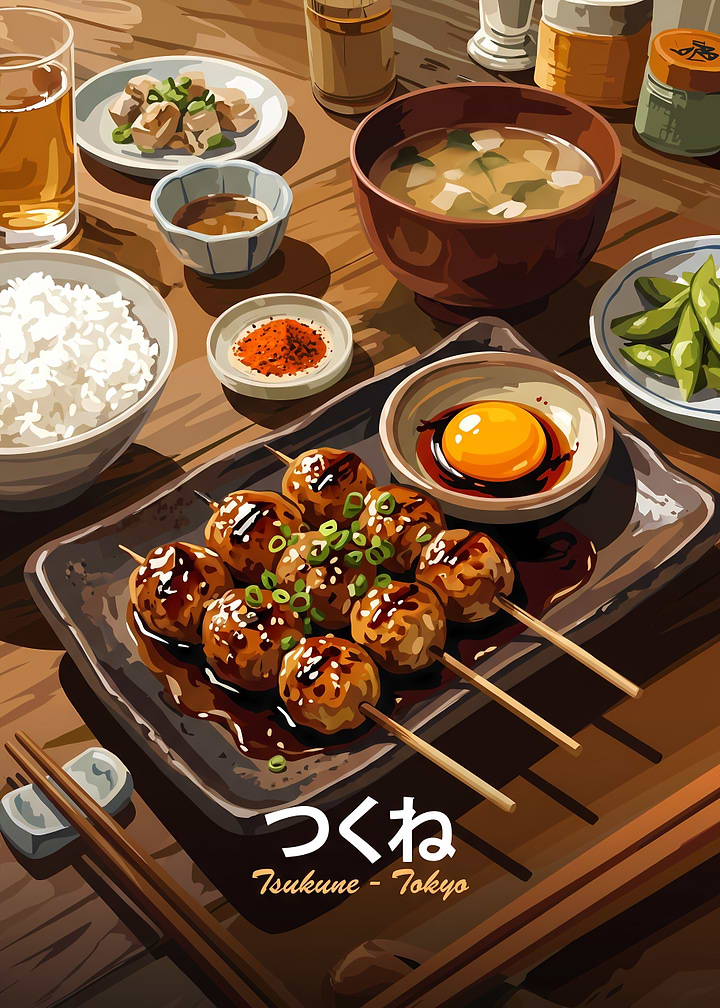 Japanese Tsukune Skewers Meal