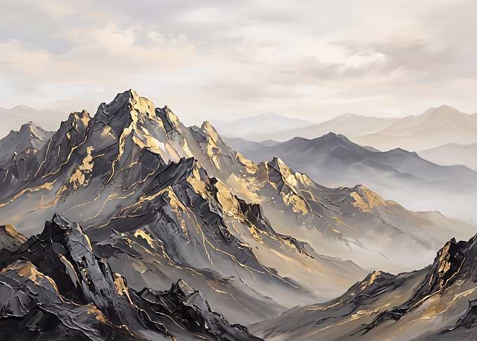 Abstract Gold and Black Mountain Landscape