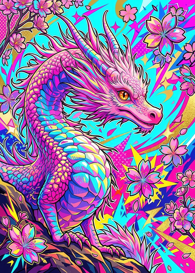 Vibrant Neon Pink Dragon Illustration