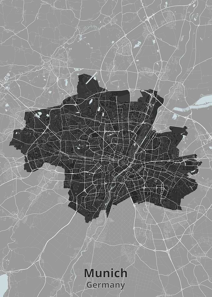 Minimalist Map of Munich Germany