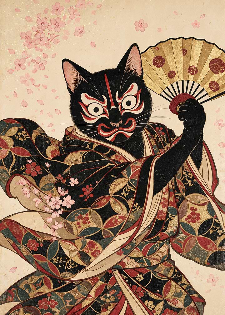 Kabuki Black Cat in Kimono