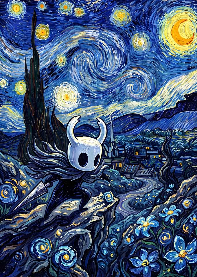 Hollow Knight in Starry Night Style
