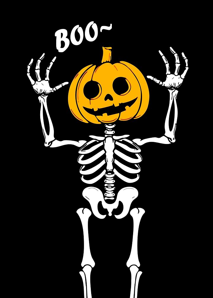 Spooky Pumpkin Head Skeleton Illustration