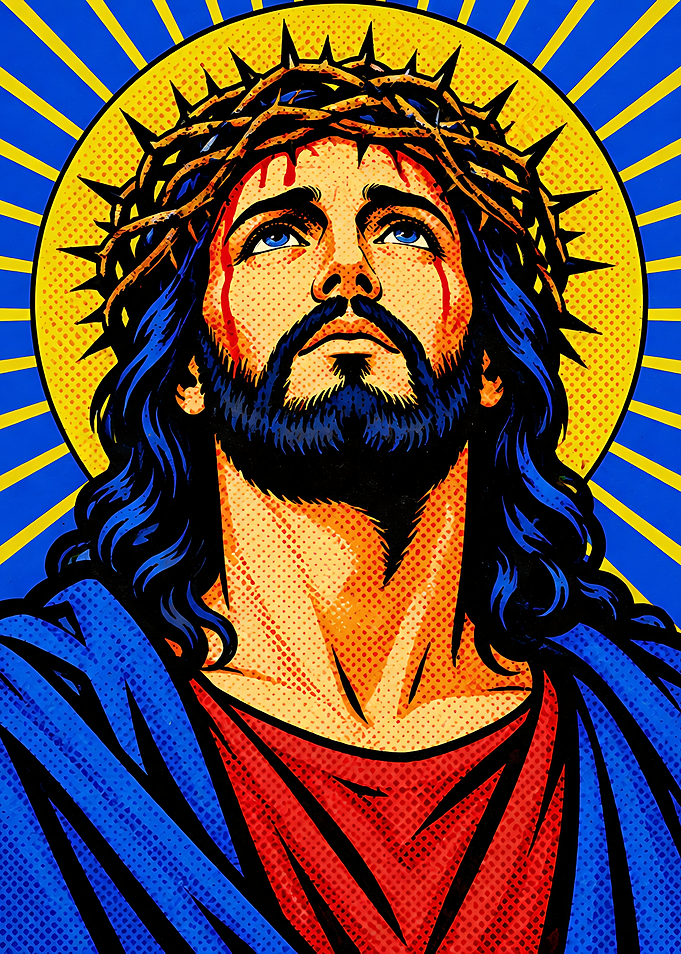 Pop Art Jesus with Crown of Thorns