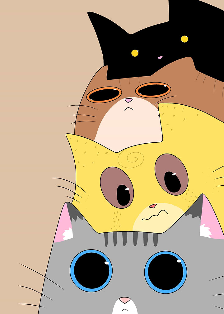 Stack of Four Cartoon Cats