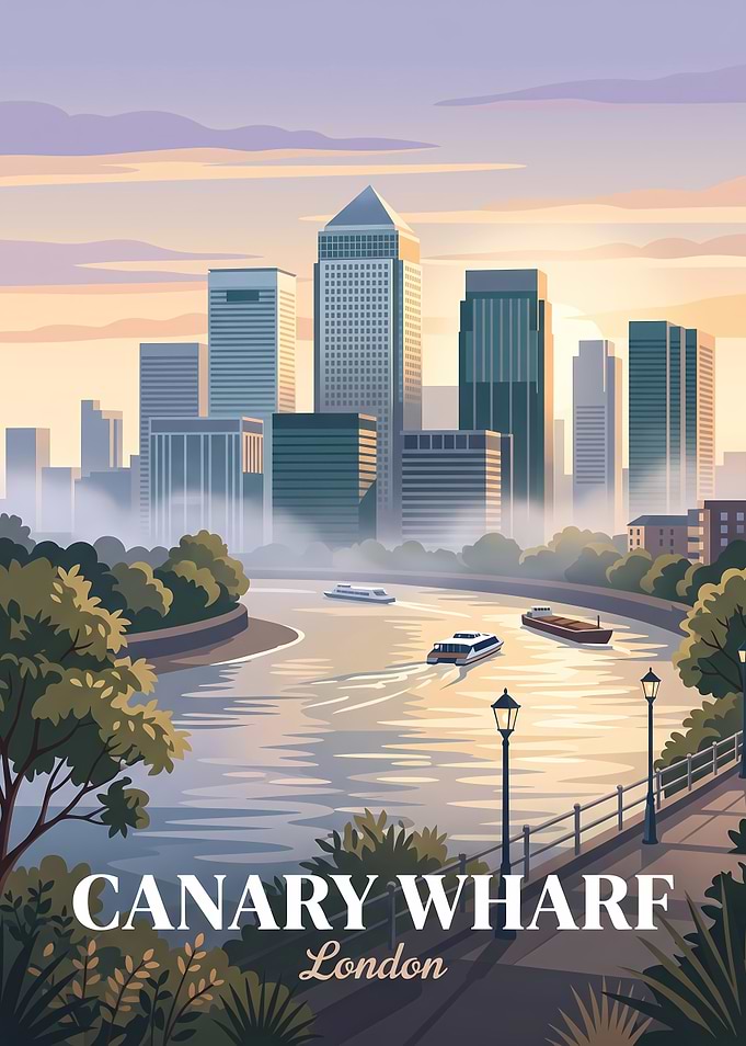 Canary Wharf London Travel Poster