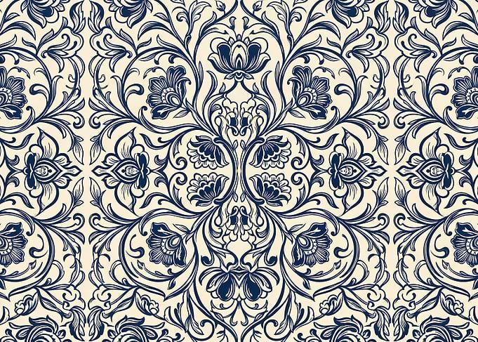 Elegant Blue and Cream Floral Damask