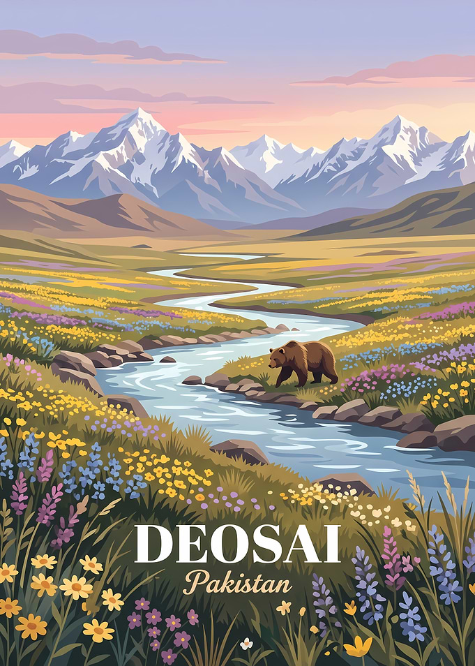 Deosai Plains Pakistan Travel Poster