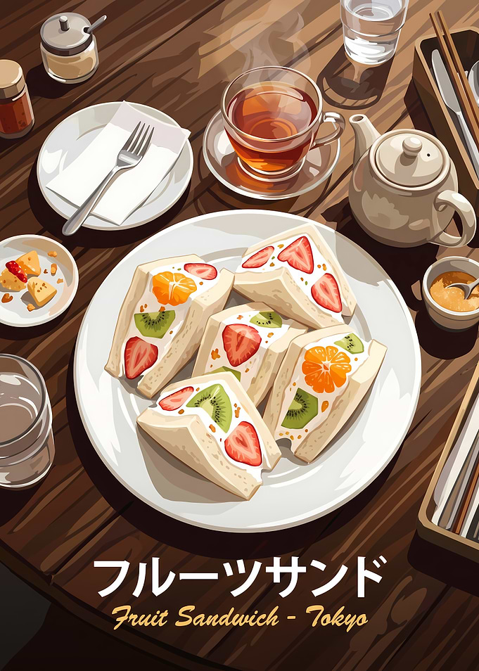 Japanese Fruit Sandwich Breakfast Scene