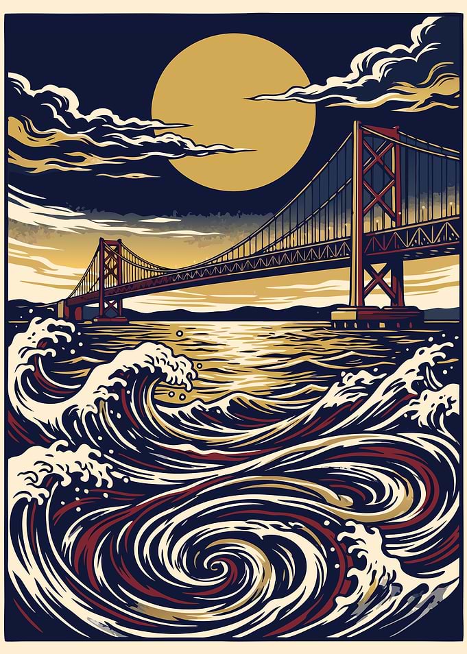 Golden Gate Bridge Night Illustration