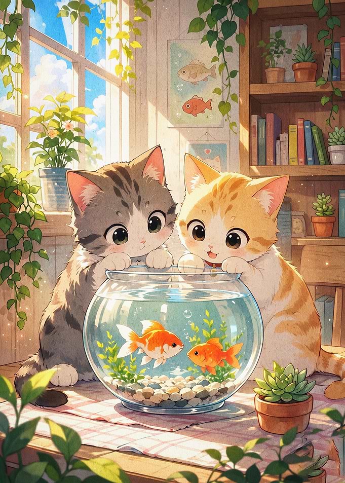 Cute Kittens Aquarium Fish Art