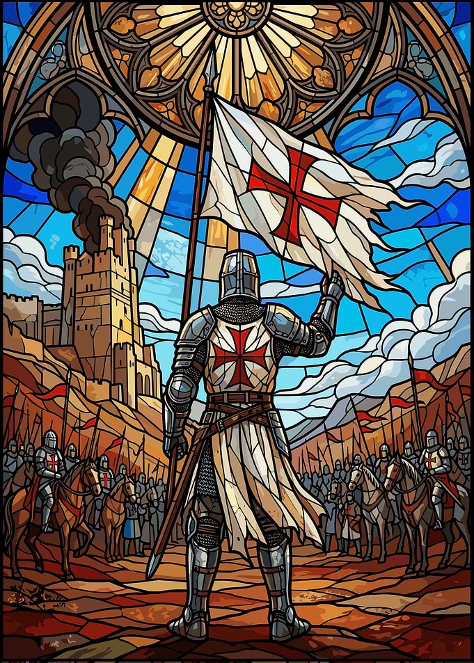 Crusader Knight Stained Glass Art