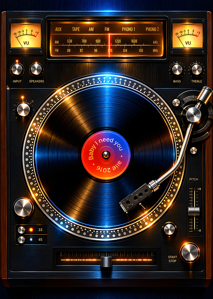 Vintage Turntable with Glowing Vinyl Record