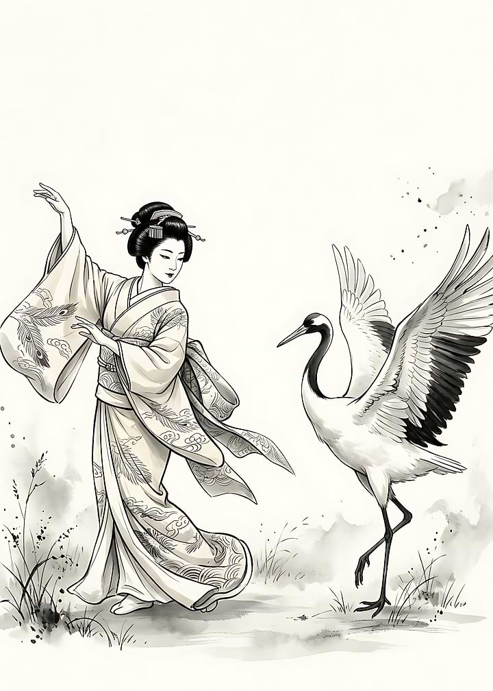 Geisha Dancing with Red-Crowned Crane