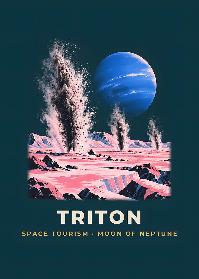 Triton Pink Ice Geysers Vintage Space Poster