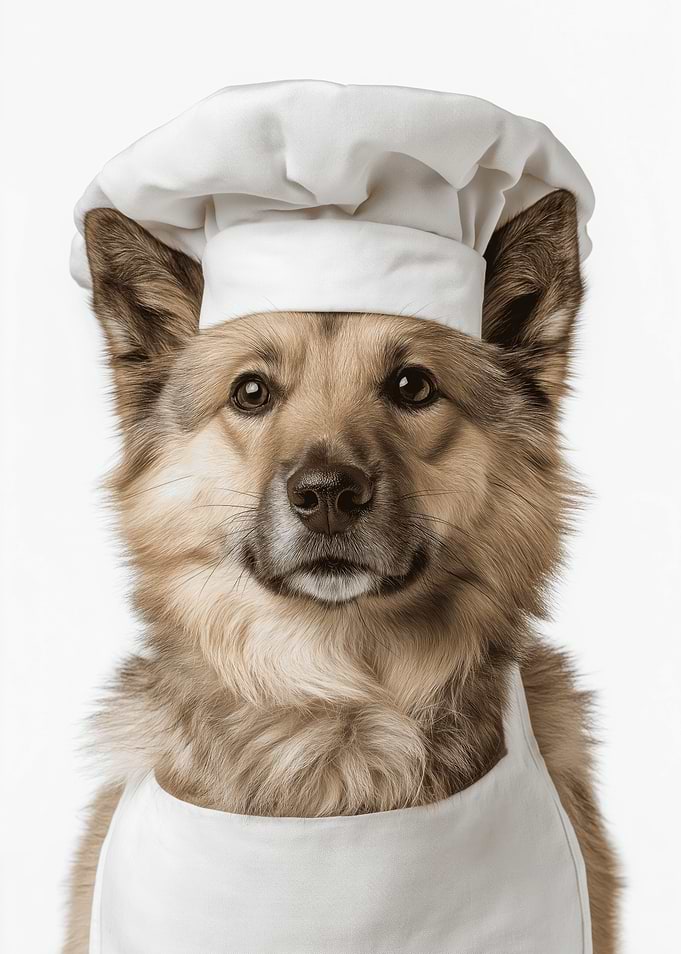 Norwegian Buhund Dog Wearing Chef Hat and Apron
