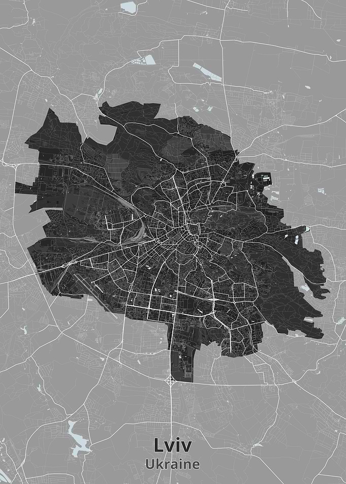 Minimalist Map of Lviv, Ukraine